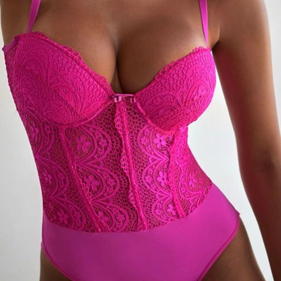 Rose Adjustable Straps Floral Lace Crochet Teddy Lingerie - Picture 2 of 4